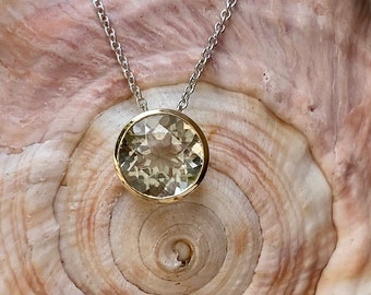 Prasiolite Bezel Necklace, Round Prasiolite Necklace, 2.00ct Round Prasiolite Necklace, Green Amethyst Necklace, Prasiolite Pendant