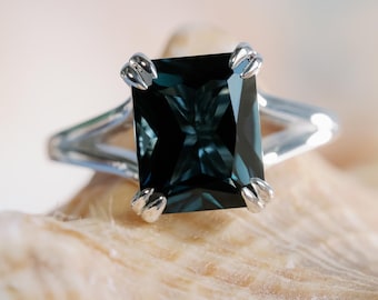 14k Radiant Cut London Blue Topaz Split Shank Ring, Natural London Blue Topaz Ring, Blue Topaz Solitaire Ring,  December Birthstone