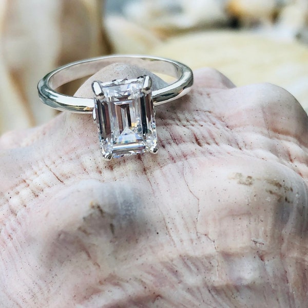 Emerald Cut Engagement Ring, CZ Engagement Ring, Emerald Cut CZ, Solitaire Engagement Ring, CZ Ring, 2.00ct Emerald Cut