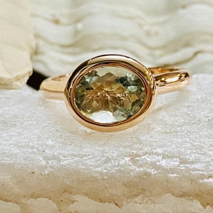 Prasiolite Ring, Green Amethyst Ring, Oval Cut Prasiolite Ring, 2.00ct Oval Cut, Prasiolite Solitaire Ring, East West Bezel Setting