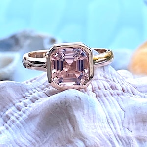 Asscher Cut Morganite Engagement Ring, Asscher Cut Ring, Asscher Cut Morganite, Solitaire Morganite Ring