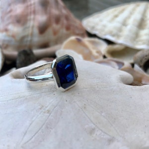 Radiant Cut Sapphire Ring, Sapphire Engagement Ring, Radiant Cut Ring, Sapphire Solitaire Ring,Bezel Set Sapphire Ring, September Birthstone image 6