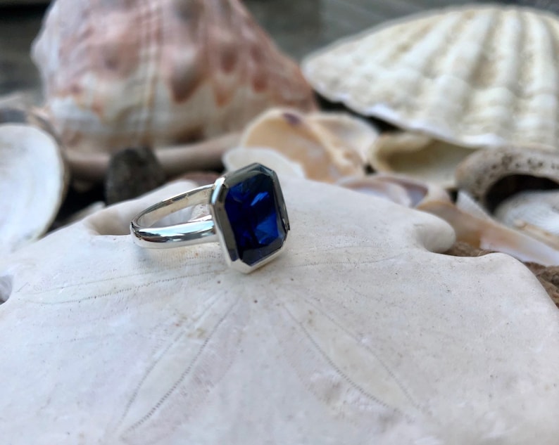 Radiant Cut Sapphire Ring, Sapphire Engagement Ring, Radiant Cut Ring, Sapphire Solitaire Ring,Bezel Set Sapphire Ring, September Birthstone image 6