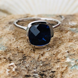 Sapphire Ring, Sapphire Engagement Ring, Bezel Setting, Blue Sapphire Ring, Cushion Cut Blue Sapphire Ring, Cushion Cut Sapphire