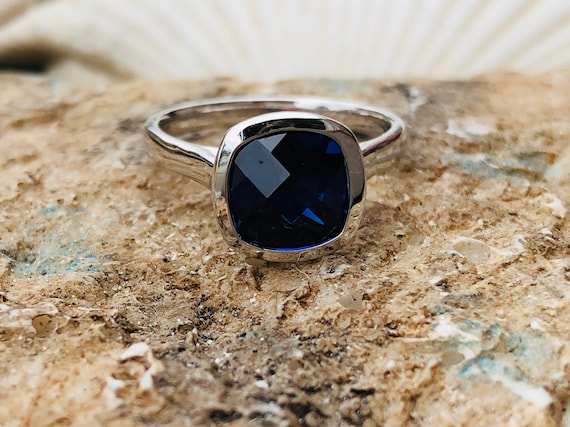 Sapphire Ring Sapphire Engagement Ring Bezel Setting Blue