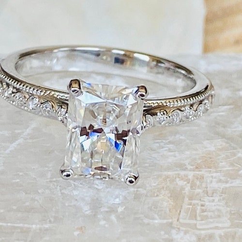 Radiant Cut Moissanite Engagement Ring With Baguette - Etsy