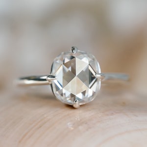 Antique Rose Cut Moissanite Ring, Cushion Cut Moissanite, Compass Setting, 2.5 CT Moissanite Engagement Ring, Anniversary Gift
