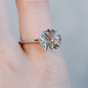 Flower Gemstone Ring, Five Petal Flower Ring, Natural Prasiolite Ring ...