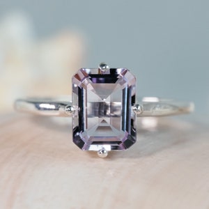 14k Rose De France Amethyst Ring, Emerald Cut Amethyst Ring, 2.5ct. Amethyst Ring, Compass Setting, Lavender Amethyst