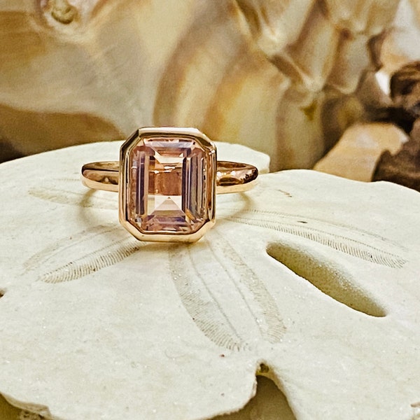 Morganite Ring, Morganite Engagement Ring, Emerald Cut Morganite Ring, Emerald Cut Ring, Morganite Solitaire Ring, Bezel Setting