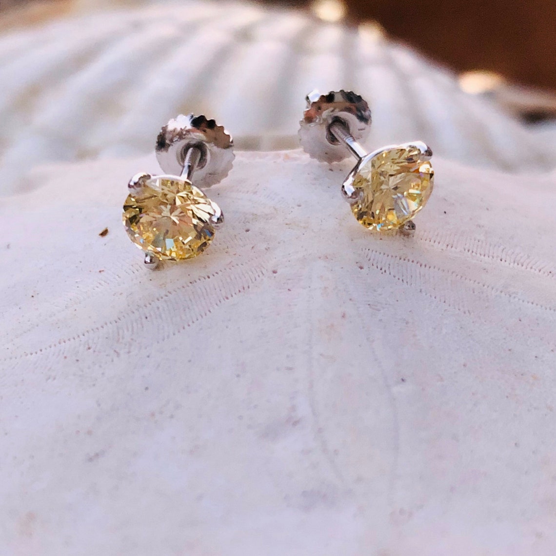 Canary Diamond Earrings Canary Yellow Stud Earrings Diamond Etsy