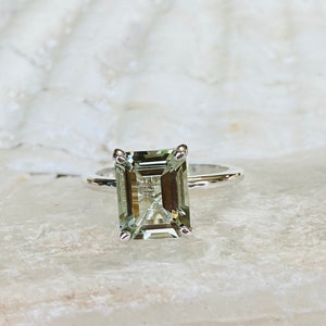 14k Prasiolite Ring, Green Amethyst Ring, Emerald Cut Prasiolite Ring, 3.50 CT Emerald Cut, Prasiolite Solitaire Ring