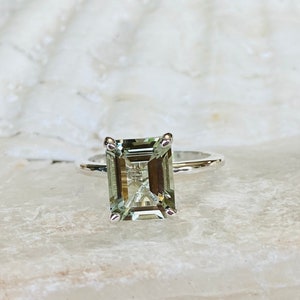 14k Prasiolite Ring, Green Amethyst Ring, Emerald Cut Prasiolite Ring, 3.00 CT Emerald Cut, Prasiolite Solitaire Ring