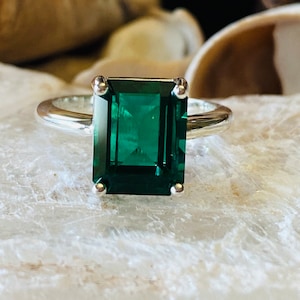 14k Gold Emerald Ring, Emerald Engagement Ring, Emerald Cut Engagement Ring, Emerald Solitaire Ring, May Birthstone