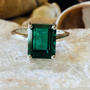 14k Gold Emerald Ring, Emerald Engagement Ring, Emerald Cut Engagement Ring, Emerald Solitaire Ring, May Birthstone