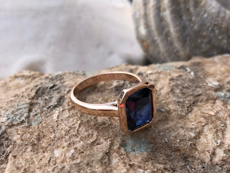 Radiant Cut Sapphire Ring, Sapphire Engagement Ring, Radiant Cut Ring, Sapphire Solitaire Ring,Bezel Set Sapphire Ring, September Birthstone image 8