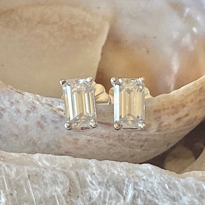 Moissanite Earrings, Moissanite Stud Earrings, Emerald Cut Moissanite Earrings, Dainty Earrings, Minimalist Earrings, Tiny Stud Earrings