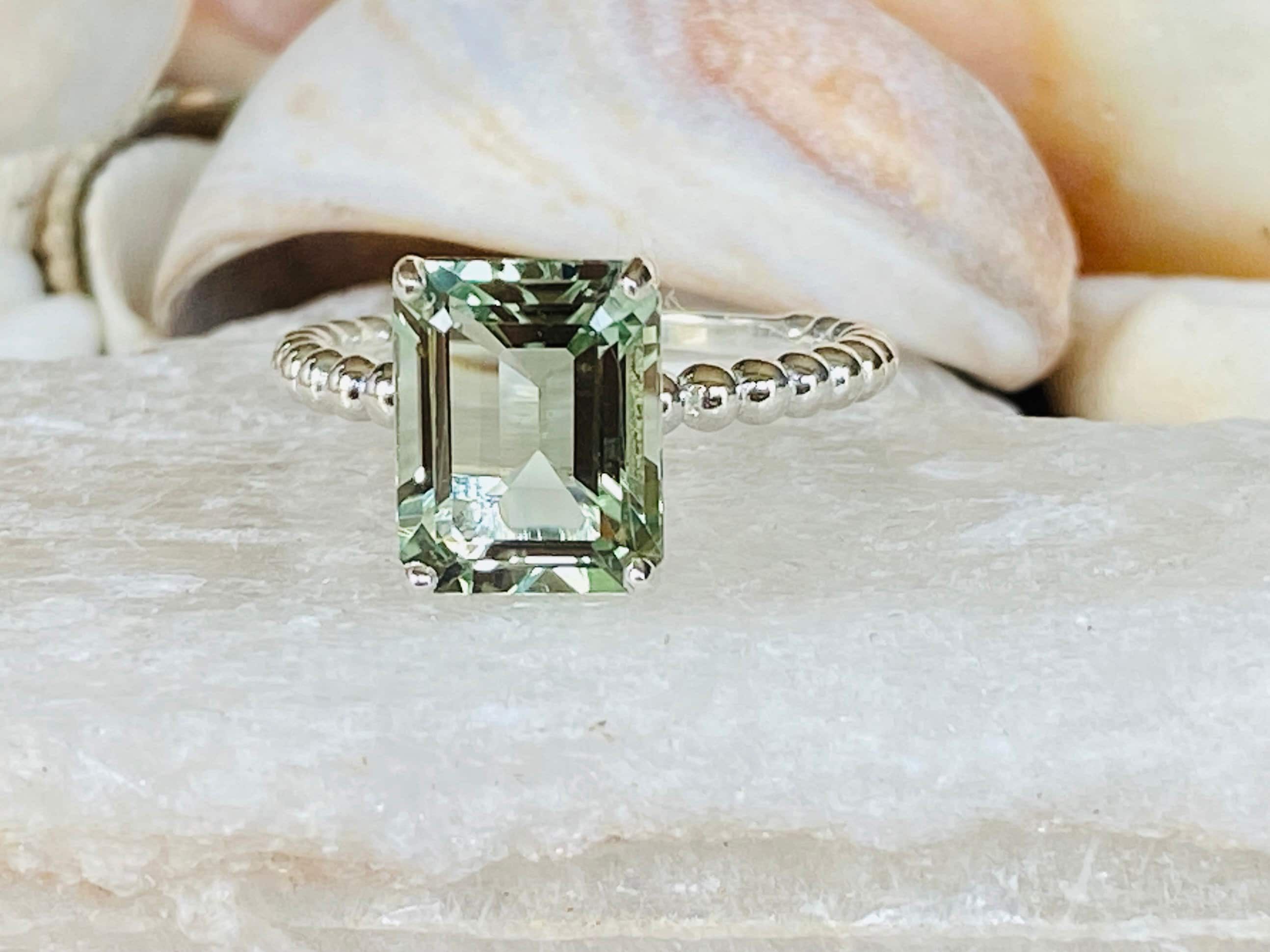 14k Emerald Cut Prasiolite Ring, Large Prasiolite Ring, Emerald Cut Green Amethyst Ring, Emerald Cut Prasiolite Ring, Statement Ring