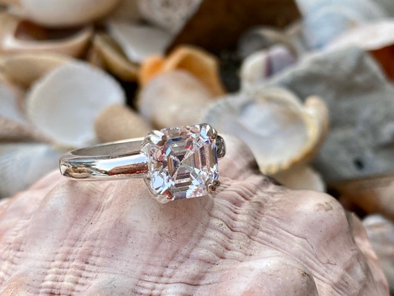 Asscher Cut Engagement Ring, Asscher Cut Diamond Ring, Asscher Cut Ring, CZ Engagement Ring, CZ Solitaire Ring, Asscher Cut CZ