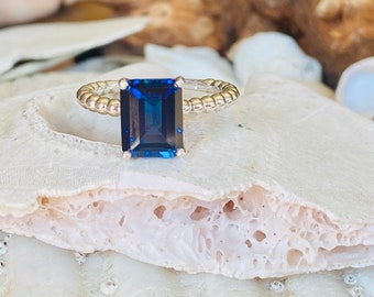 14k Emerald Cut Sapphire Ring, Sapphire Engagement Ring,  Solitaire Sapphire Ring, 3.00 Carat Sapphire Ring, September Birthstone