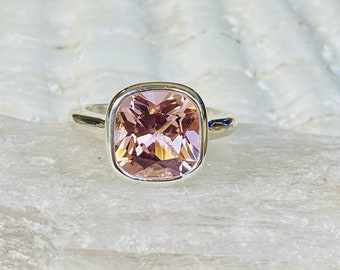 14k Morganite Ring, Morganite Engagement Ring, Bezel Setting, Cushion Cut Morganite, Large Morganite Ring