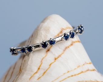 Sapphire Distance Band, Natural Sapphire Band, Anniversary Gift, Dainty Wedding Band, Sapphire Stacking Ring