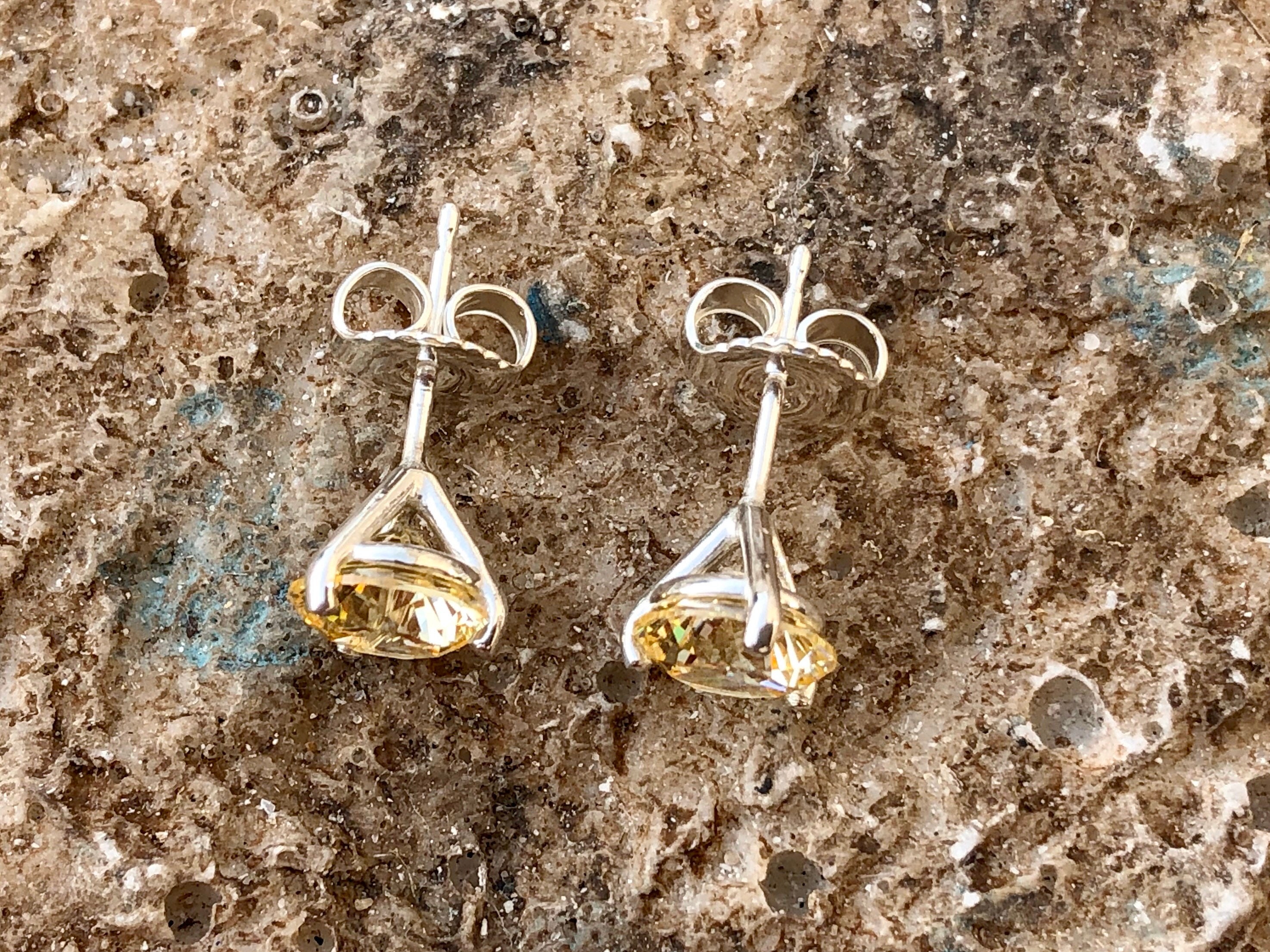 Canary Diamond Earrings Canary Yellow Stud Earrings Diamond Etsy