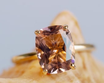 Antique Cushion Morganite Ring, Morganite Engagement Ring, Gold Morganite Ring, Elongated Cushion Cut Engagement Ring, Morganite Solitaire