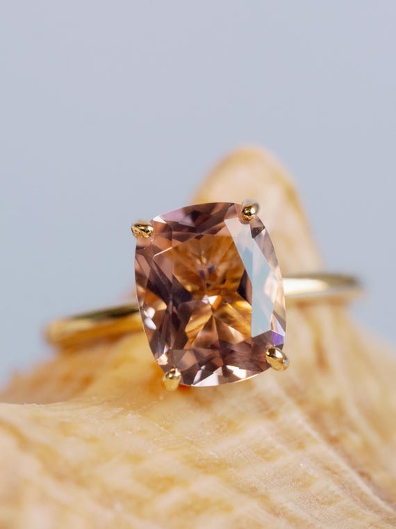 Antique Cushion Morganite Ring, Morganite Engagement Ring, Gold
