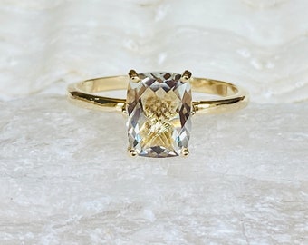 Prasiolite Ring, Green Amethyst Ring, Prasiolite Solitaire Ring, Elongated Cushion Cut Prasiolite Ring, Unique Engagement Ring