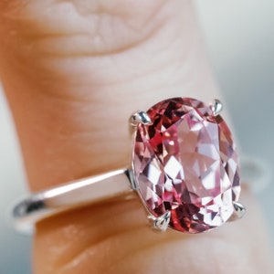 14k Padparadscha Sapphire Ring, Oval Pink Sapphire Ring, 2.5ct Pink Sapphire Ring, Padparadscha Sapphire Solitaire Ring, Cathedral Setting image 5