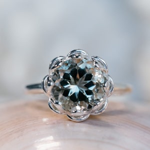 Large Prasiolite Ring, 14k Prasiolite Ring, Prasiolite and Silver Ring, Green Amethyst Ring, Gift for Her, Right Hand Ring, Cocktail Ring