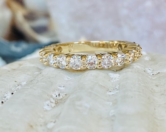 14k Moissanite Band, Diamond Anniversary Band, Diamond Wedding Band, Moissanite Anniversary ring, Anniversary Gift, Diamond Stacking Ring