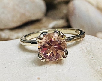 14k Gold Morganite Ring, Morganite Engagement Ring,  Morganite Solitaire Ring, 2.00 Carat Morganite Ring, Tulip Setting