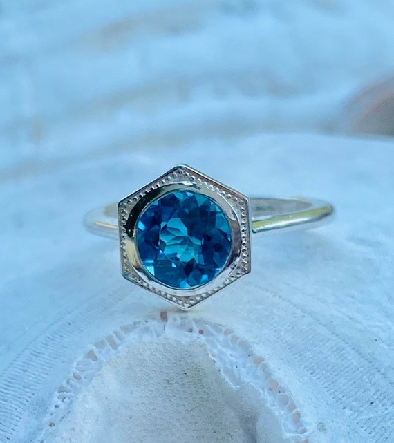 Art Deco London Blauer Topas Ring 1.00ct Blauer Topas Ring London Blauer Topas Verlobungsring Art Deco Fassung Etsy