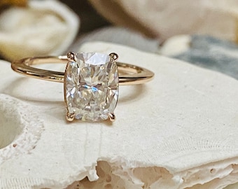 Cushion Cut Moissanite Engagement Ring, Elongated Cushion Cut Engagement Ring, 3.00ct. Moissanite Engagement Ring, Solitaire Engagement Ring