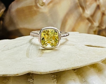 14k Citrine Ring, Lemon Citrine Ring, Cushion Cut Citrine, Cushion Cut Ring, Bezel Setting, November Birthstone