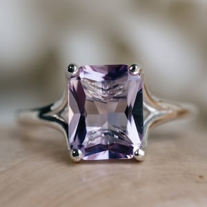 14k Rose De France Amethyst Ring, Radiant Cut Amethyst Ring, Sterling Silver Amethyst Ring, Lavender Amethyst, Trellis Setting