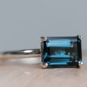 14k London Blue Topaz Emerald Cut London Blue Topaz, Sterling Silver Blue Topaz  Ring, East West Setting