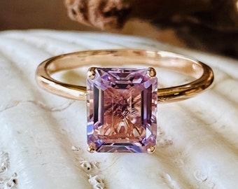 14k Rose De France Amethyst Ring, Emerald Cut Amethyst Ring, 3.00ct Amethyst Ring, Large Amethyst Ring, Lavender Amethyst