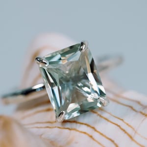 Radiant Cut Prasiolite Ring, Green Amethyst Ring, Radiant Cut Prasiolite Solitaire, 10x8mm Prasiolite, Natural Prasiolite, Gift For Her
