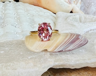 14k Padparadscha Saphir Ring, Oval Pink Saphir Ring, Rosa Saphir Ring, Padparadscha Saphir Solitär Ring, Oval Padparadscha Ring