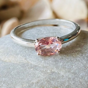 Morganite Ring, Morganite Engagement Ring, Oval Cut Morganite, Solitaire Setting, Stacking Ring, East West Oval Morganite Ring
