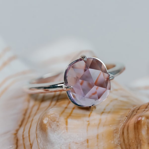 14k Amethyst Ring, Antique Rose Cut Rose De France Amethyst, Cushion Cut Amethyst, Compass Setting, Natural Amethyst, Lavender Amethyst