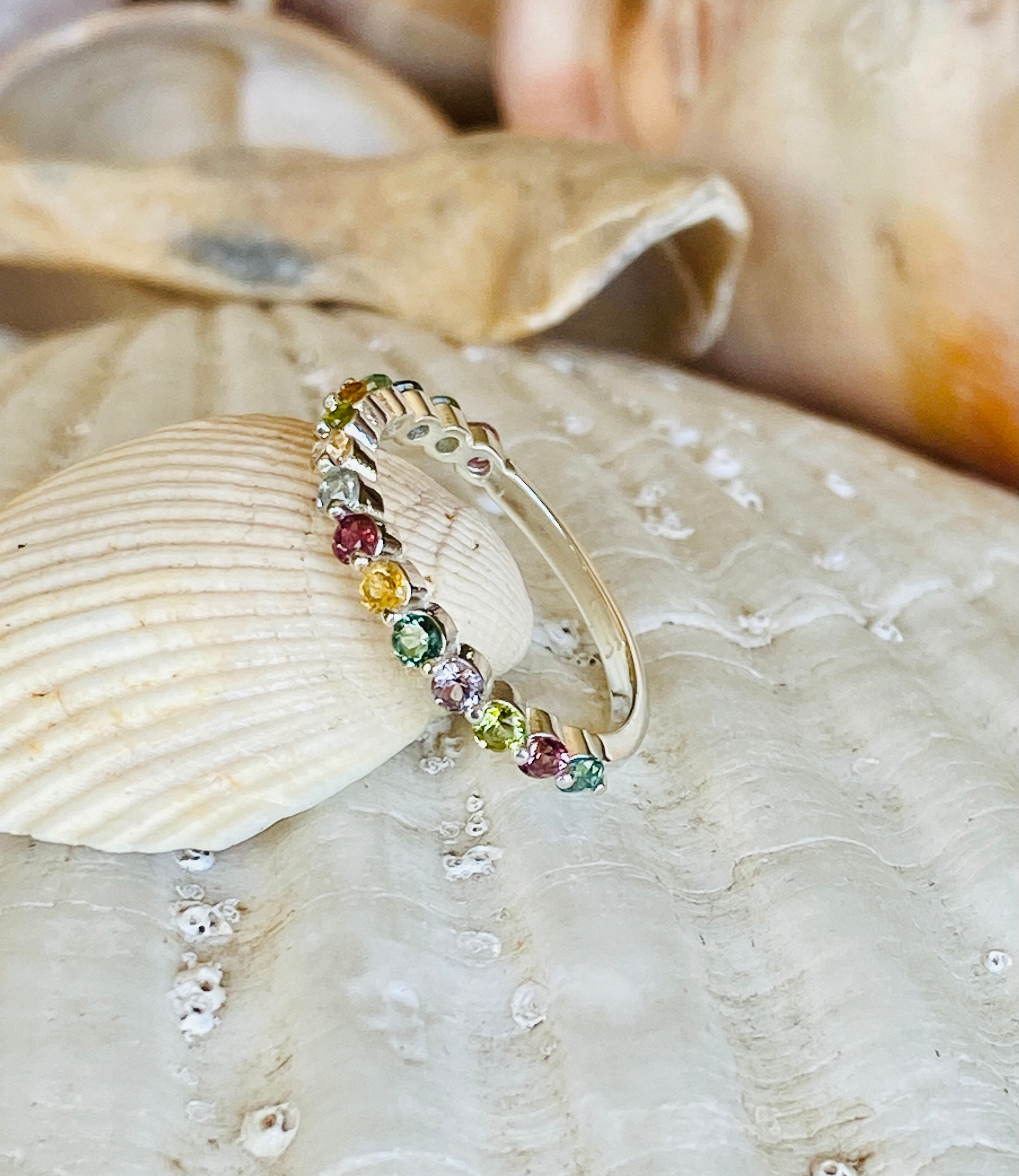 WDIYIEETN Luxury Tourmaline & CZ Crystal Ring - 18k Rose Gold Plated, Colorful Gemstone Cocktail Ring, Size 9