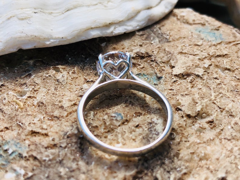 CZ Ring Heart Setting Engagement Ring CZ Engagement Ring Solitaire Setting Round Brilliant Engagement Ring