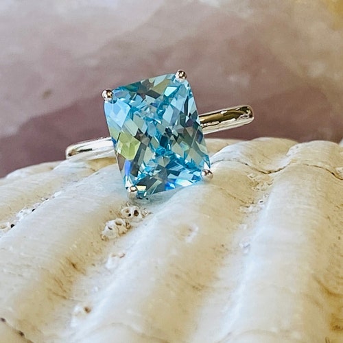 14k Radiant Cut Aquamarine Ring, Aquamarine Engagement Ring, shops March Birthstone, Mother's Day, Bridesmaid Gift, Something Blue