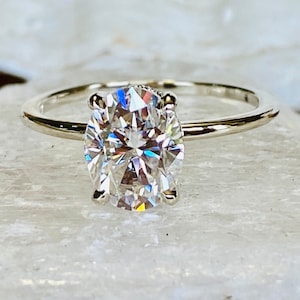 Oval Moissanite Engagement Ring, 2.00 Carat Oval Engagement Ring, Moissanite Engagement Ring, Hidden Halo Engagement Ring image 1