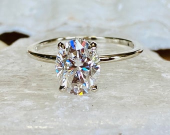 Oval Moissanite Engagement Ring, 2.00 Carat Oval Engagement Ring, Moissanite Engagement Ring, Hidden Halo Engagement Ring