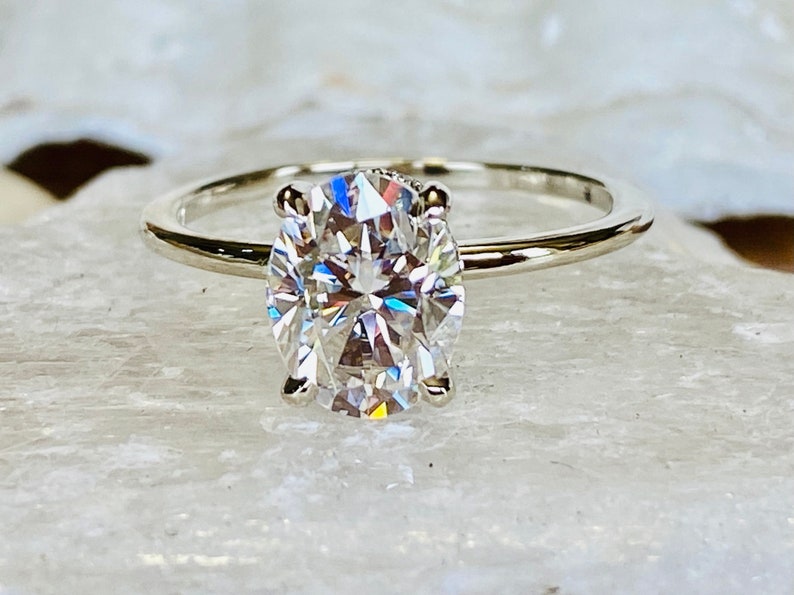 Oval Moissanite Engagement Ring, 2.00 Carat Oval Engagement Ring, Moissanite Engagement Ring, Hidden Halo Engagement Ring image 1